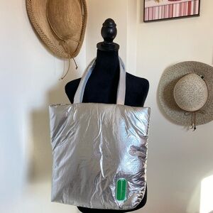 Clinique Silver Tote with Green Accent